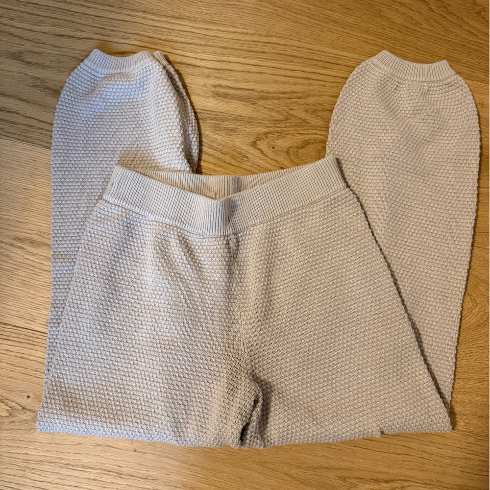 Free People Hailee Cardi Pant Knit Sweater Lounge Pants in Beige